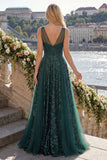 Abito da cerimonia a lunga con paillettes verde scuro scintillante