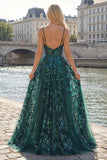Corsetto verde scuro scintillante con tulle alto e basso paillettes abito da cerimonia