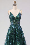 Corsetto verde scuro scintillante con tulle alto e basso paillettes abito da cerimonia