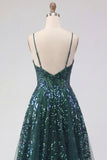 Corsetto verde scuro scintillante con tulle alto e basso paillettes abito da cerimonia