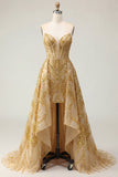 Mini abito da cerimonia con corsetto perline Golden Sweetheart scintillante con strazino Chapel
