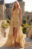 Mini abito da cerimonia con corsetto perline Golden Sweetheart scintillante con strazino Chapel