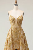 Mini abito da cerimonia con corsetto perline Golden Sweetheart scintillante con strazino Chapel