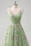 Abito da cerimonia in tulle con spalline spaghetti verdi A Line A