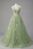 Vestito da cerimonia con scollo bata floreale verde con appliquetiche A