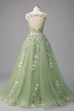 Vestito da cerimonia con scollo bata floreale verde con appliquetiche A