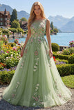 Vestito da cerimonia con scollo bata floreale verde con appliquetiche A