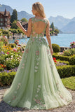 Vestito da cerimonia con scollo bata floreale verde con appliquetiche A
