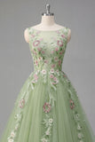 Vestito da cerimonia con scollo bata floreale verde con appliquetiche A