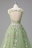 Vestito da cerimonia con scollo bata floreale verde con appliquetiche A