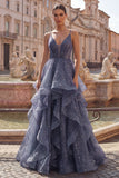 Starry A Line con abito da cerimonia lungo con spalline spalmante a cascata a livelli