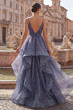 Starry A Line con abito da cerimonia lungo con spalline spalmante a cascata a livelli