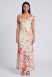 Abito maxi floreale asimmetrico in tulle nero