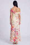Abito maxi floreale asimmetrico in tulle nero
