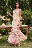 Abito maxi floreale asimmetrico in tulle nero