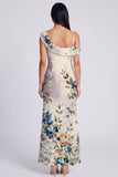 Abito maxi floreale asimmetrico in tulle nero