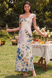 Abito maxi floreale asimmetrico in tulle nero