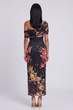 Abito Maxi Floreale Nero in tulle con una sola spalla