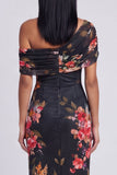 Abito Maxi Floreale Nero in tulle con una sola spalla