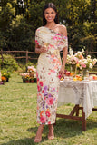 Abito Maxi Floreale Nero in tulle con una sola spalla