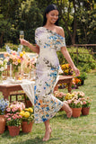 Abito Maxi Floreale Nero in tulle con una sola spalla