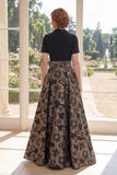 Un abito Jacquard nero scollo a V lungo Mother Of the Bride con fiocco