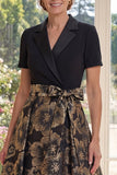 Un abito Jacquard nero scollo a V lungo Mother Of the Bride con fiocco