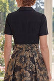 Un abito Jacquard nero scollo a V lungo Mother Of the Bride con fiocco