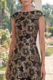 Abito Jacquard Long Mother Of the Bride con scollo nero a linea battuta