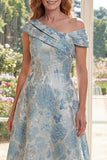Abito Madre della Sposa A Linea Jacquard Blu Una Spalla