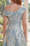 Abito Madre della Sposa A Linea Jacquard Blu Una Spalla