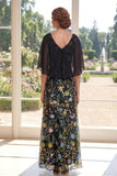 Abito lungo Mother Of the Bride in tulle nero ricamato A-Line con maniche svolazzanti