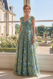 Abito Madre della Sposa Lunga in tulle ricamato a V verde