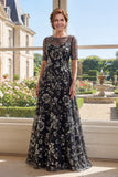 Abito Mother Of the Bride Abito Abito A-Line in tulle con scollo battuto