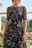 Abito Mother Of the Bride Abito Abito A-Line in tulle con scollo battuto