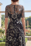 Abito Mother Of the Bride Abito Abito A-Line in tulle con scollo battuto
