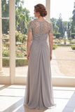 Abito Madre della Sposa Grigio con Guaina di Chiffon Con Perline Lunghe