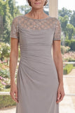 Abito Madre della Sposa Grigio con Guaina di Chiffon Con Perline Lunghe