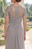 Abito Madre della Sposa Grigio con Guaina di Chiffon Con Perline Lunghe