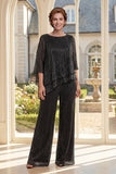 Abito nero asimmetrico a 2 pezzi Mother Of the Bride con maniche mezze