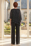 Abito nero asimmetrico a 2 pezzi Mother Of the Bride con maniche mezze