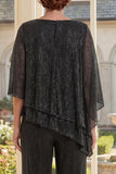 Abito nero asimmetrico a 2 pezzi Mother Of the Bride con maniche mezze