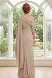 Champagne Abito Madre della Sposa Lungo Chiffon A Spalla Arrugato Lungo con mantello laterale