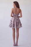 Abito corto da cocktail corto floreale viola con paillettes viola
