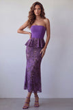 Abito cerimonia Midi Slipless con volant in chiffon sirena viola