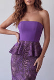 Abito cerimonia Midi Slipless con volant in chiffon sirena viola