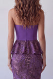 Abito cerimonia Midi Slipless con volant in chiffon sirena viola