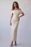 Abito Maxi cerimonia Stampato Sheath Champagne