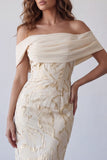 Abito Maxi cerimonia Stampato Sheath Champagne