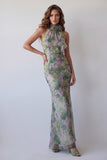Abito cerimonia Maxi a fiori floreali in chiffon con scollo halter